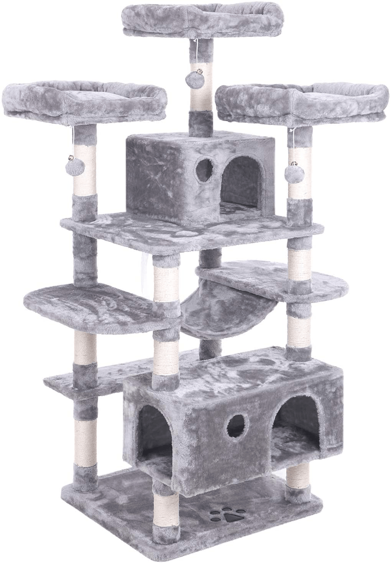 BEWISHOME Large Cat Tree Condo with Sisal Scratching Posts Perches Houses Hammock, Cat Tower Furniture Kitty Activity Center Kitten Play House MMJ03 Animals & Pet Supplies > Pet Supplies > Cat Supplies > Cat Beds BEWISHOME light grey  