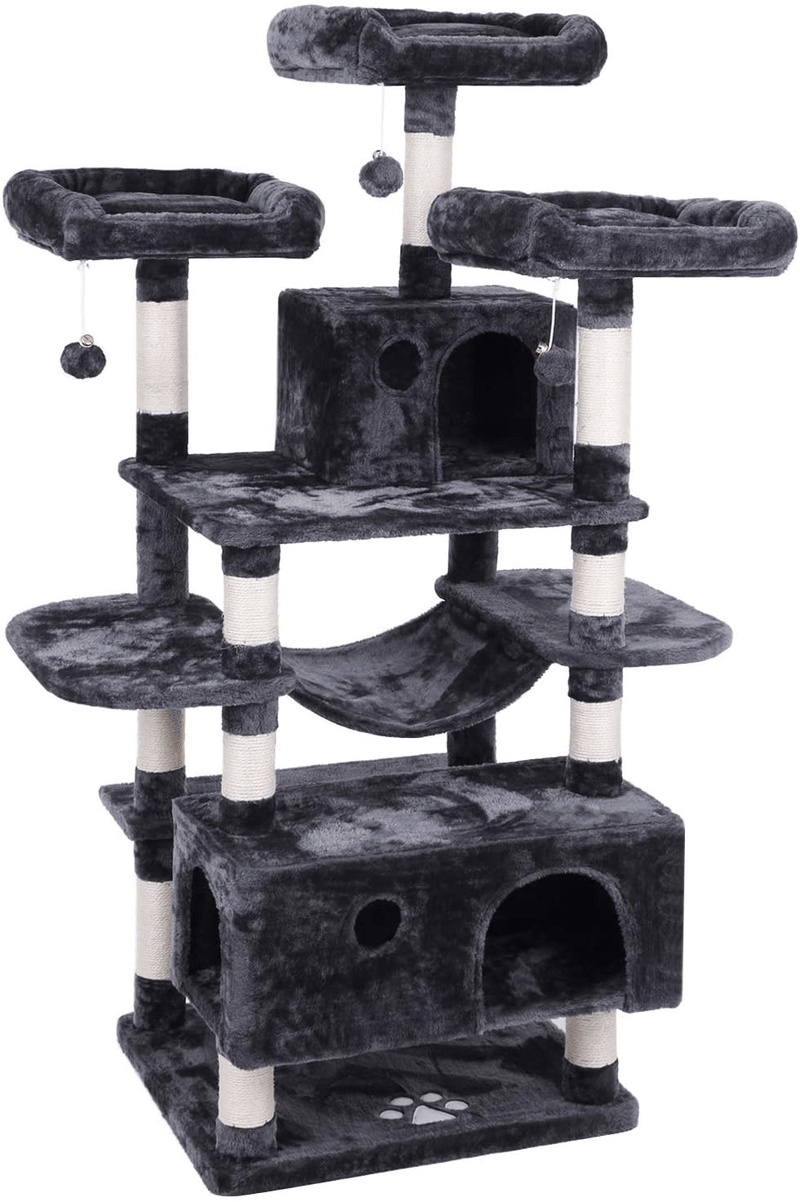 BEWISHOME Large Cat Tree Condo with Sisal Scratching Posts Perches Houses Hammock, Cat Tower Furniture Kitty Activity Center Kitten Play House MMJ03 Animals & Pet Supplies > Pet Supplies > Cat Supplies > Cat Beds BEWISHOME grey  
