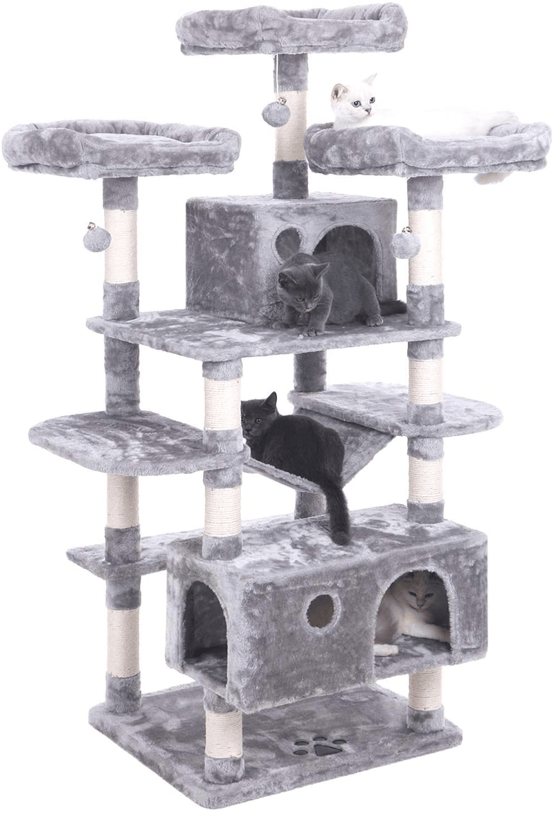 BEWISHOME Large Cat Tree Condo with Sisal Scratching Posts Perches Houses Hammock, Cat Tower Furniture Kitty Activity Center Kitten Play House MMJ03