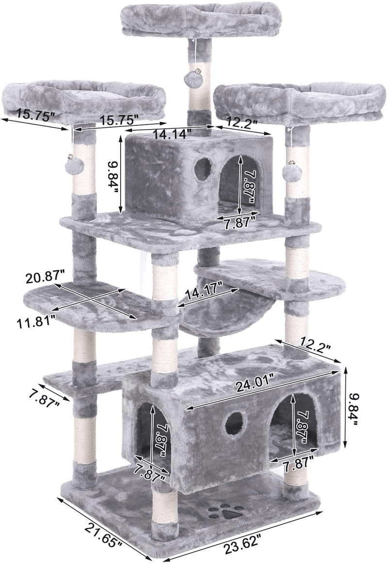 BEWISHOME Large Cat Tree Condo with Sisal Scratching Posts Perches Houses Hammock, Cat Tower Furniture Kitty Activity Center Kitten Play House MMJ03