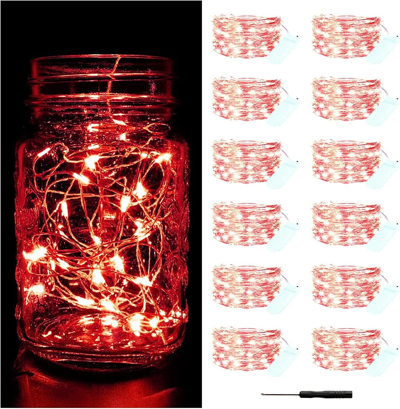 Bexdir 12 Packs Coloured Fairy Lights, Bright Fairy Lights Battery Operated, 7FT 20LED Waterproof Fairy String Lights, Firefly Starry Moon Lights for DIY Mason Jar Birthday Wedding Party Bedroom Home & Garden > Lighting > Light Ropes & Strings Bexdir Red  