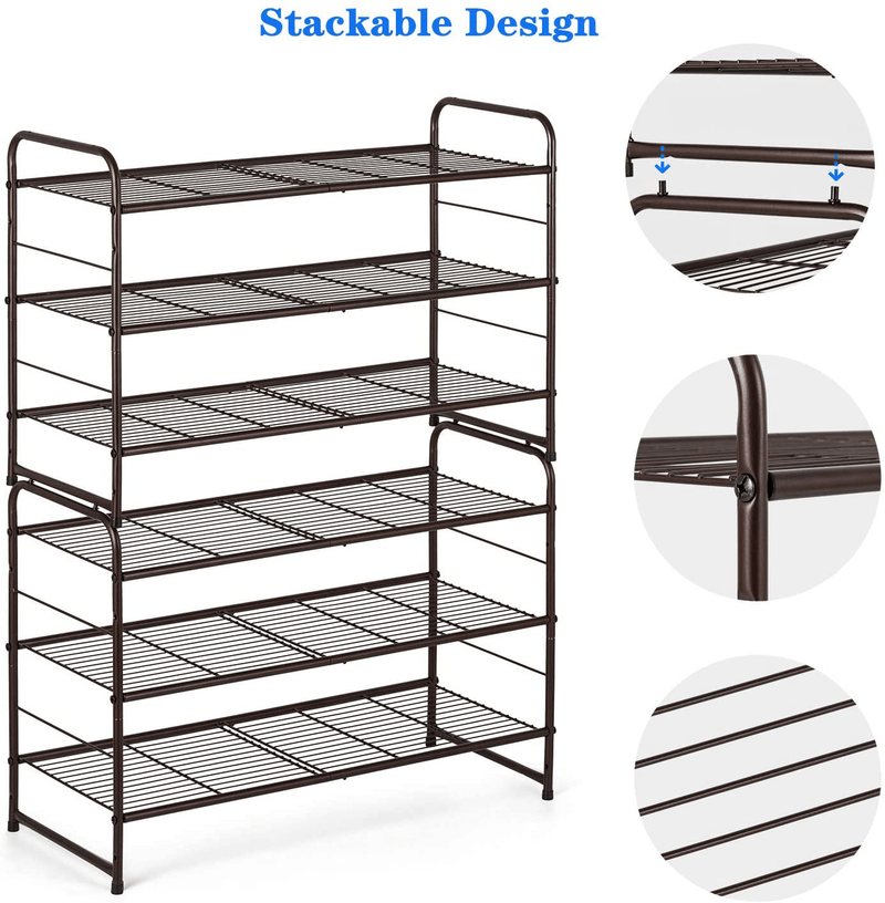 Bextsrack 3-Tier Shoe Rack, Stackable & Adjustable Wire Grid Shoe Shelf Storage Organizer for Closet Bedroom Entryway - Bronze Furniture > Cabinets & Storage > Armoires & Wardrobes Bextsrack   