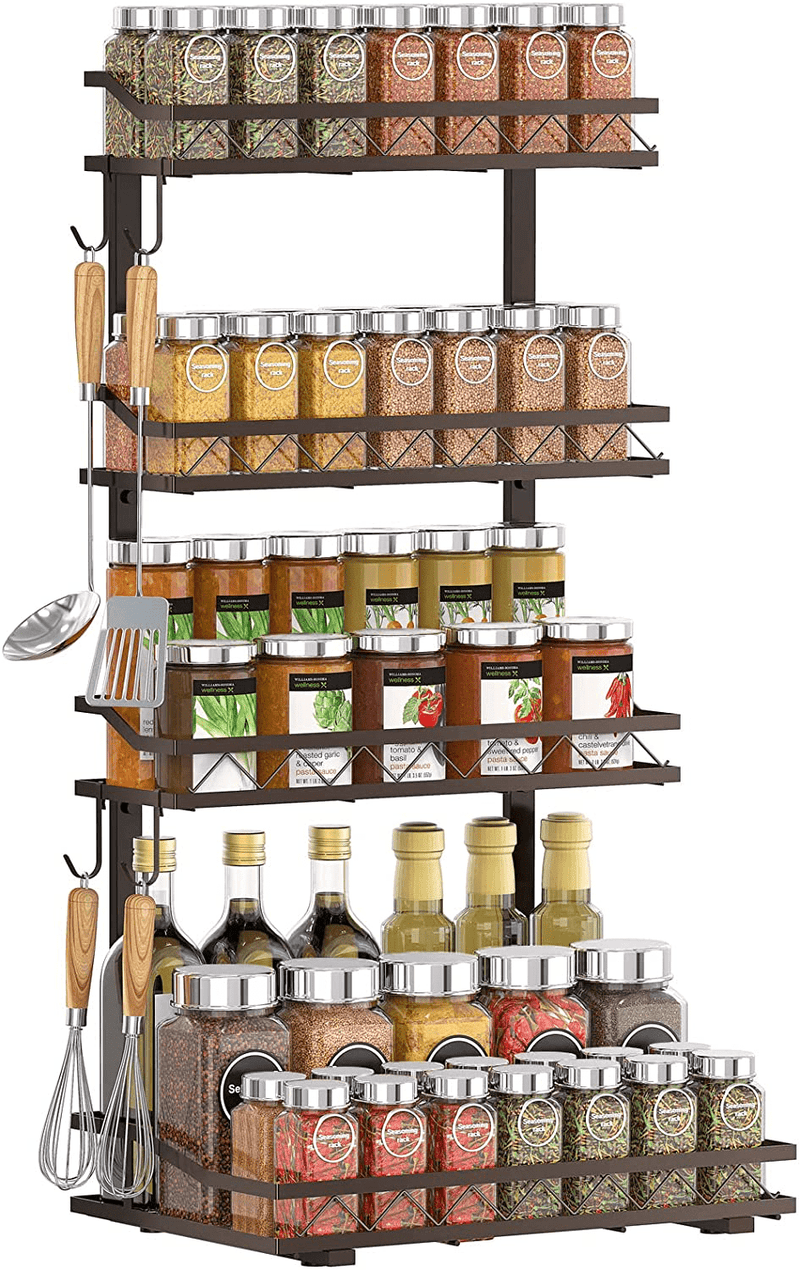 Bextsrack 4 Tier Spice Rack Organizer for Countertop, Seasoning Jars Storage Organizer with 4 Hooks for Kitchen Pantry, Bronze Home & Garden > Kitchen & Dining > Food Storage Bextsrack   