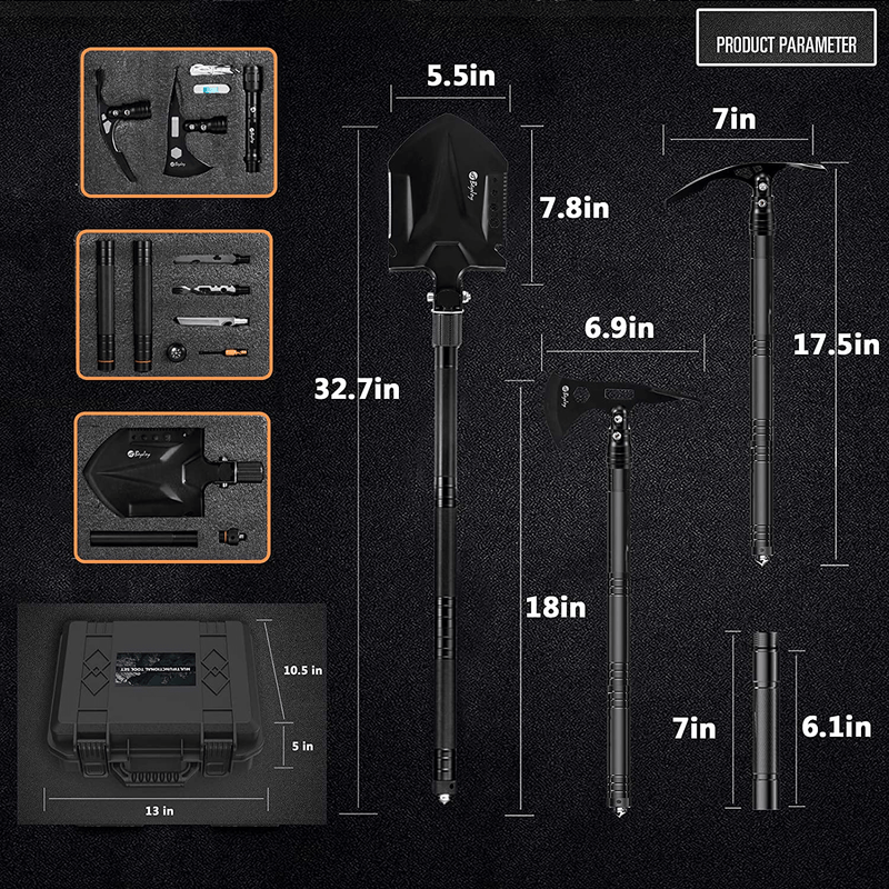Beyjoy Heavy Outdoor Survival Tactical Gear Tactical Toolbox Equipment Set，Camping Hiking Garden -Manganese Steel Military Folding Engineer Shovel Axe Ice Pick Knife Fork Torch Compas Sporting Goods > Outdoor Recreation > Camping & Hiking > Camping Tools BeyJoy   