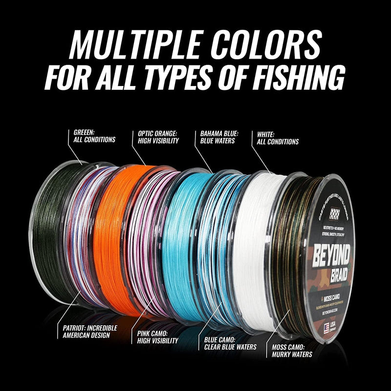 Beyond Braid Braided Fishing Line - Abrasion Resistant - No Stretch - Super Strong -Blue Camo, Moss Camo, White, Green, Pink, Blue, 4 Strand 8 Strand Sporting Goods > Outdoor Recreation > Fishing > Fishing Lines & Leaders Beyond Braid   