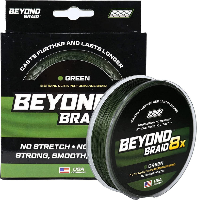 Beyond Braid Braided Fishing Line - Abrasion Resistant - No Stretch - Super Strong -Blue Camo, Moss Camo, White, Green, Pink, Blue, 4 Strand 8 Strand Sporting Goods > Outdoor Recreation > Fishing > Fishing Lines & Leaders Beyond Braid Green 8X 30LB (300 Yards) 
