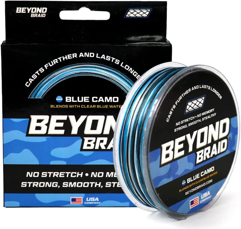 Beyond Braid Braided Fishing Line - Abrasion Resistant - No Stretch - Super Strong -Blue Camo, Moss Camo, White, Green, Pink, Blue, 4 Strand 8 Strand Sporting Goods > Outdoor Recreation > Fishing > Fishing Lines & Leaders Beyond Braid Blue Camo 60LB (1000 Yards) 