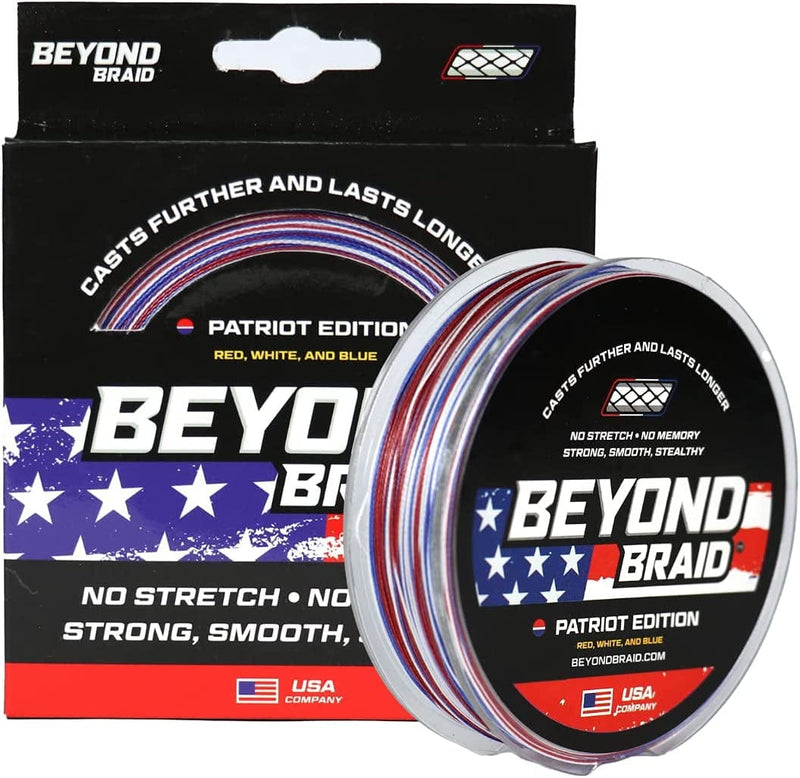 Beyond Braid Braided Fishing Line - Abrasion Resistant - No Stretch - Super Strong -Blue Camo, Moss Camo, White, Green, Pink, Blue, 4 Strand 8 Strand Sporting Goods > Outdoor Recreation > Fishing > Fishing Lines & Leaders Beyond Braid Patriot 30LB (300 Yards) 