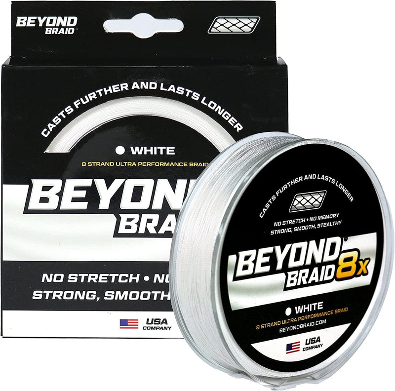 Beyond Braid Braided Fishing Line - Abrasion Resistant - No Stretch - Super Strong -Blue Camo, Moss Camo, White, Green, Pink, Blue, 4 Strand 8 Strand Sporting Goods > Outdoor Recreation > Fishing > Fishing Lines & Leaders Beyond Braid White 8X 20LB (2000 Yards) 