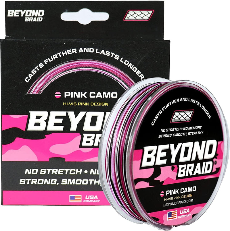 Beyond Braid Braided Fishing Line - Abrasion Resistant - No Stretch - Super Strong -Blue Camo, Moss Camo, White, Green, Pink, Blue, 4 Strand 8 Strand Sporting Goods > Outdoor Recreation > Fishing > Fishing Lines & Leaders Beyond Braid Pink Camo 50LB (300 Yards) 