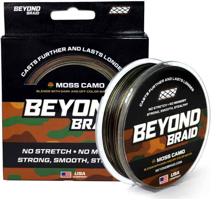 Beyond Braid Braided Fishing Line - Abrasion Resistant - No Stretch - Super Strong -Blue Camo, Moss Camo, White, Green, Pink, Blue, 4 Strand 8 Strand Sporting Goods > Outdoor Recreation > Fishing > Fishing Lines & Leaders Beyond Braid Moss Camo 15LB (2000 Yards) 