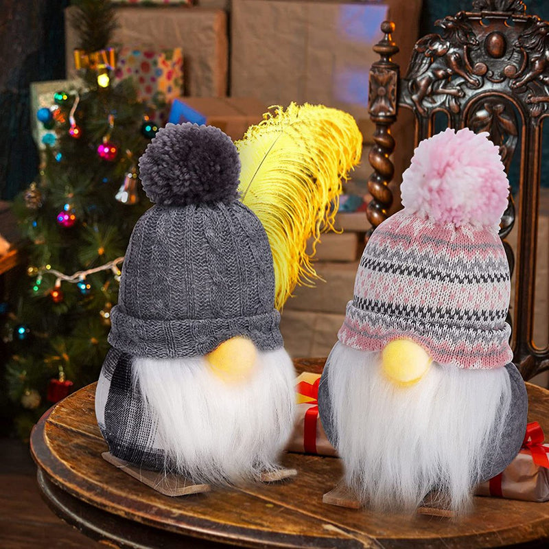 Soonbuy 2Pcs Plush Christmas Gnomes with LED Light (8 In) for Winter Holiday Home Decorations (Pink & Gray) Home & Garden > Decor > Seasonal & Holiday Decorations Soonbuy   