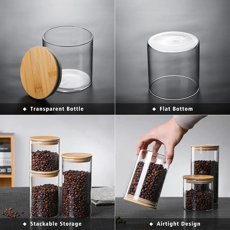 MOLFUJ 960 ML / 32 FL Oz Glass Storage Container with Wood Lid, Stackable Clear Decorative Organizer Bottle Canister Pantry Jar with Air Tight Wooden Lid for Food, Coffee, Candy, Sugar, Salt, Tea Home & Garden > Decor > Decorative Jars MOLFUJ   