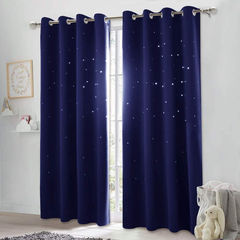 NICETOWN Magic Starry Window Drapes - Laser Cutting Stars Nap Time Blackout Window Curtains for Children'S Room, Nursery, Themed Home, Space-Lovers Decor (W42 X L63 Inches, 2 Pack, Black) Home & Garden > Decor > Window Treatments > Curtains & Drapes NICETOWN Navy Blue W52 x L84 