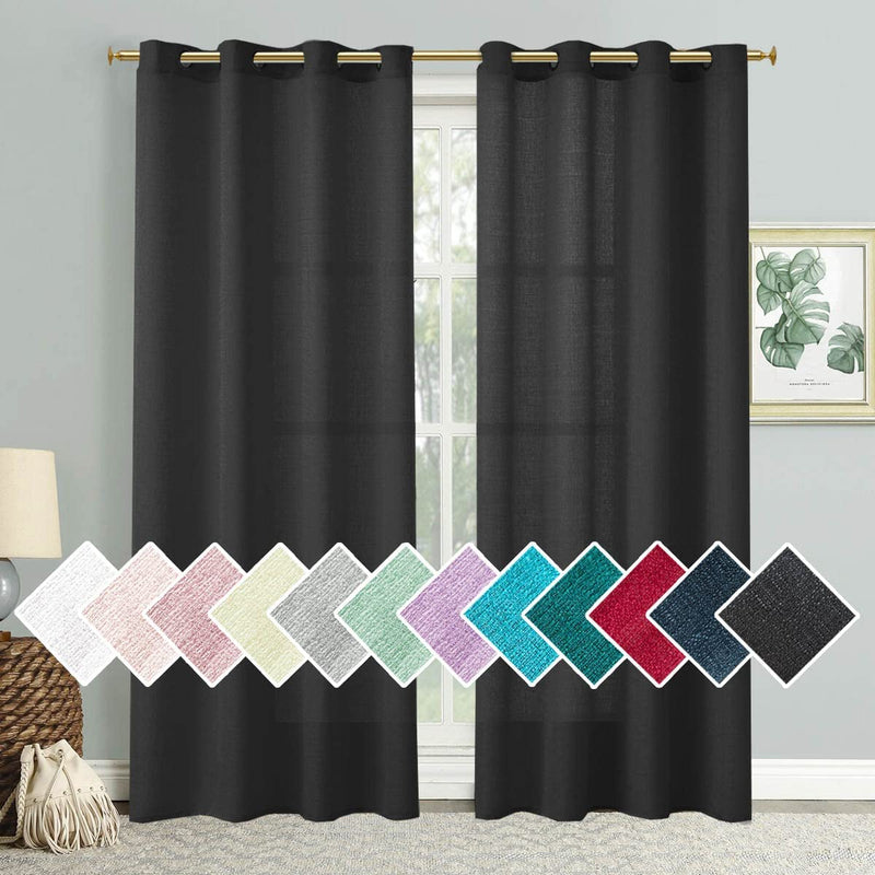 SOFJAGETQ Light Grey Sheer Curtains, Linen Look Semi Sheer Curtains 84 Inches Long, Grommet Light Filtering Casual Textured Privacy Curtains for Living Room, Bedroom, 2 Panels (Each 52 X 84 Inch Home & Garden > Decor > Window Treatments > Curtains & Drapes SOFJAGETQ Black 52W x 84L 