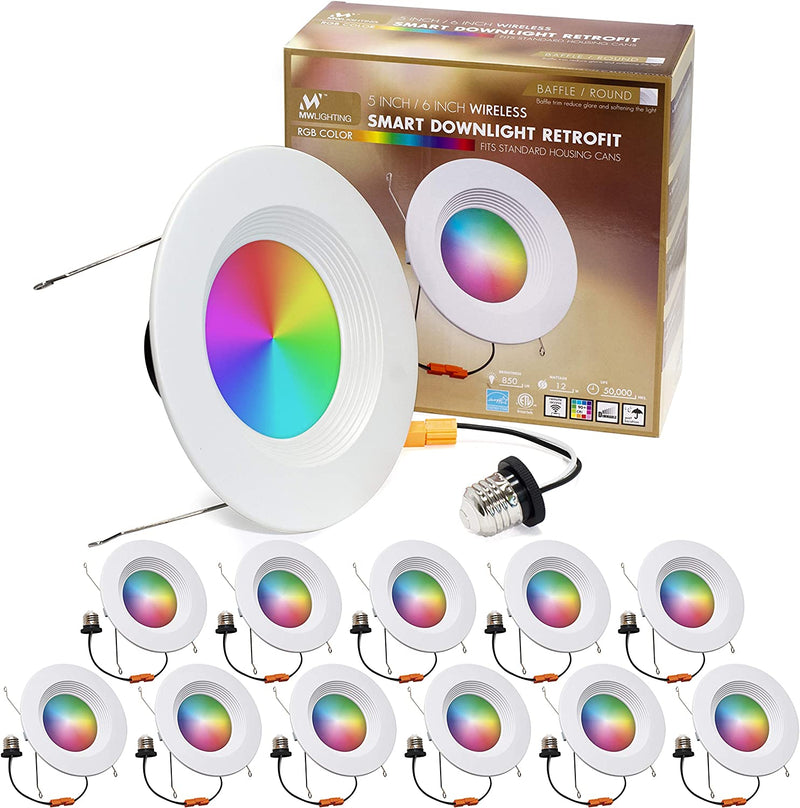 Mw 6 Inch RGB Color Smart Downlight Retrofit with Baffle Trim 24Pk, 850 Lumen, 75W Incandescent Equal, Wifi Access, No Hub Required, Works with Alexa or Google Assistant (24 Pack) Home & Garden > Lighting > Flood & Spot Lights mw 12 PACK  