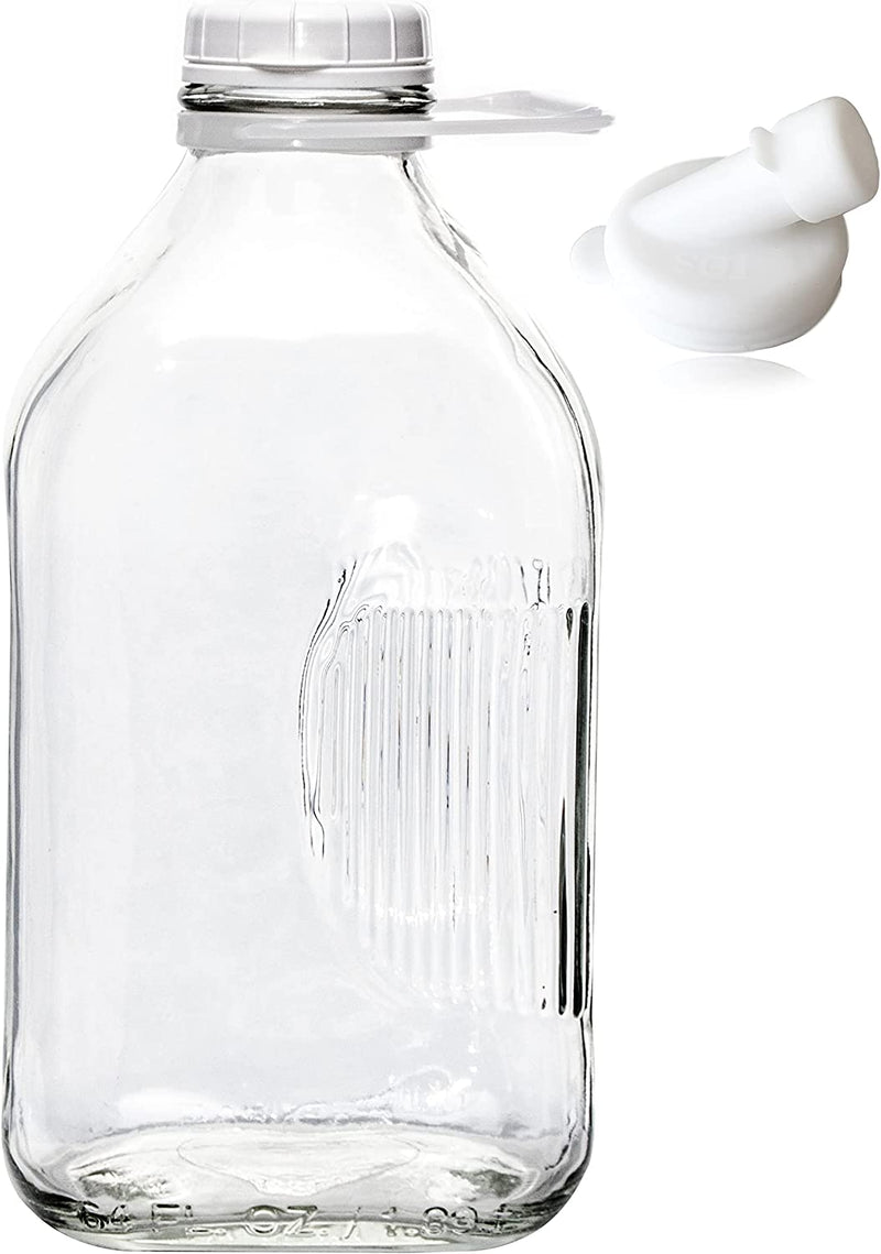 The Dairy Shoppe Heavy Glass Milk Bottles 33.8 Oz Jugs with Extra Lids & NEW Pour Spout! (2, 33.8 Oz) Home & Garden > Decor > Decorative Jars The Dairy Shoppe 1 64 oz 