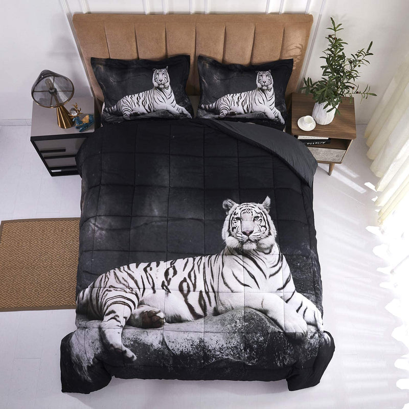 HIG 3D Bedding Set 2 Piece Twin Size Lion Head Animal Print Comforter Set with One Matching Pillow Sham - Box Stitched Quilted Duvet - General for Men and Women Especially for Children (P27,Twin) Home & Garden > Linens & Bedding > Bedding > Quilts & Comforters HOMECHOICE White Tiger Twin 