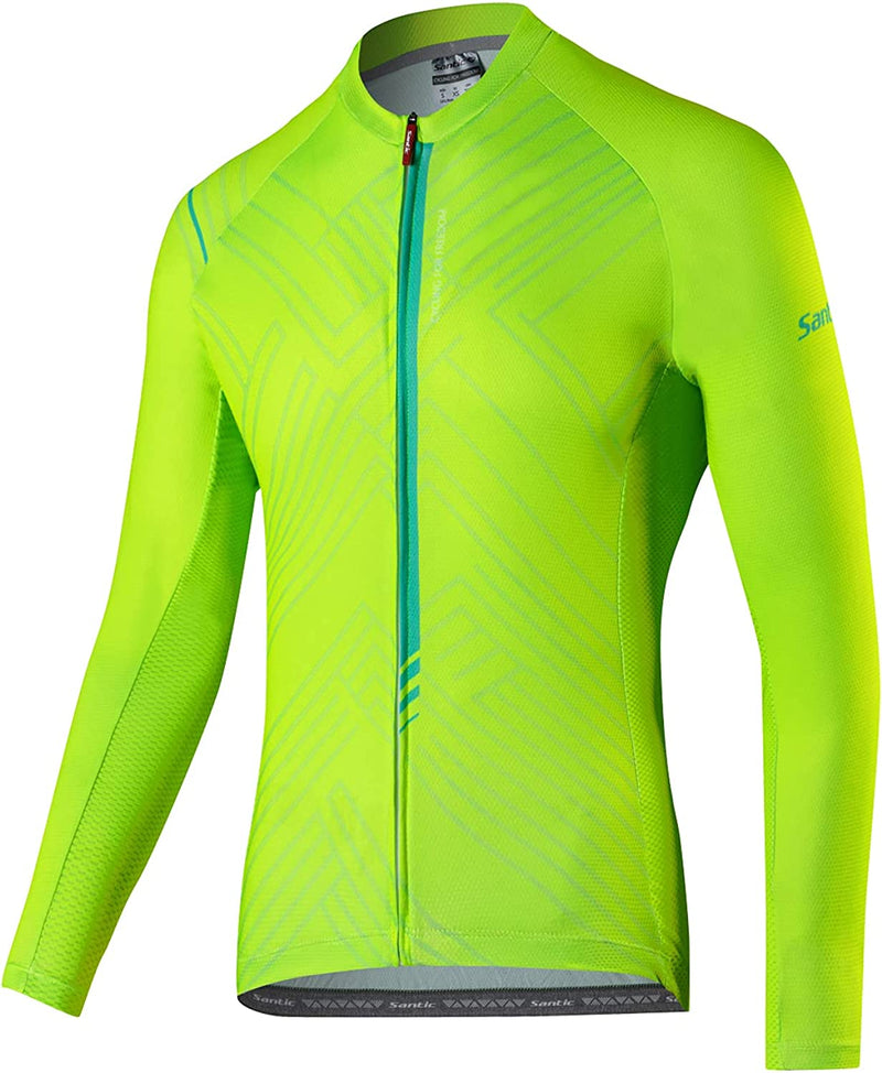 Santic Cycling Jersey Men'S Long Sleeve Tops Mountain Bike Shirts Bicycle Jacket with Pockets Sporting Goods > Outdoor Recreation > Cycling > Cycling Apparel & Accessories Santic B-green X-Small 