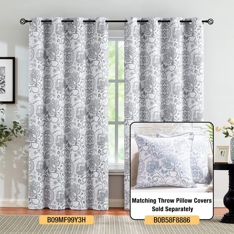 Grey Blackout Curtains Bedroom 63Inch Floral Room Darkening Thermal Insulated Curtain Panels for Living Room Retro Jacobean Window Drapes for Guest Room Grommet Top 2 Panels Home & Garden > Decor > Window Treatments > Curtains & Drapes FMFUNCTEX   