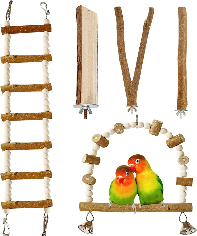 Luonfels Bird Perches Parakeet Cockatiel Toys, Large Ladder Birds Cage Accessories, Swing Platform for Parrot Parrotlets Budgies Pack of 5 Animals & Pet Supplies > Pet Supplies > Bird Supplies Luonfels Perches  