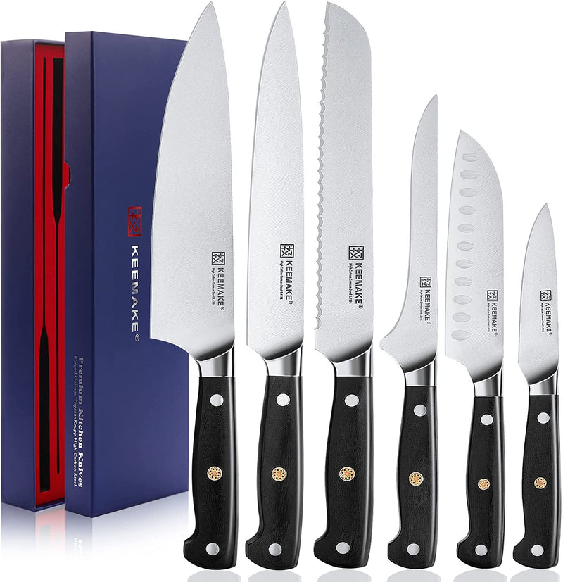 KEEMAKE Kitchen Knife Set without Block, Professional Sharp Chef Knife Set with Gift Box, German 4116 Stainless Steel Cooking Knives Set for Kitchen with Pakkawood Handle, 6 Piece Home & Garden > Kitchen & Dining > Kitchen Tools & Utensils > Kitchen Knives KEEMAKE 6pcs Kitchen Knife Set  
