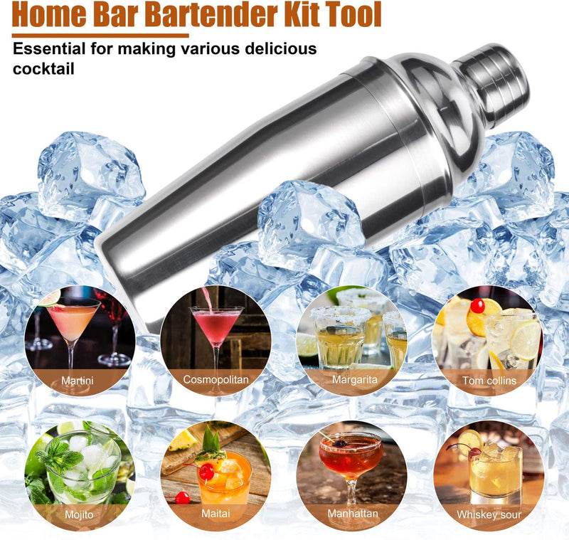 Esmula Bartender Kit with Stylish Bamboo Stand, 12 Piece 25Oz Cocktail Shaker Set for Mixed Drink, Professional Stainless Steel Bar Tool Set - Cocktail Recipes Booklet