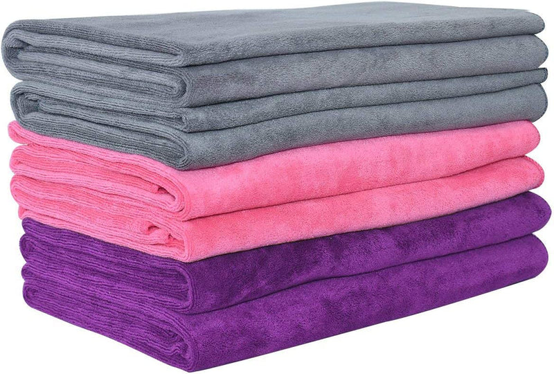 JML Microfiber Bath Towel Sets (6 Pack, 27" X 55") -Extra Absorbent, Fast Drying, Multipurpose for Swimming, Fitness, Sports, Yoga, Grey 6 Count Home & Garden > Linens & Bedding > Towels JML Mix Color Grey/Pink/Purple 6 Pack 