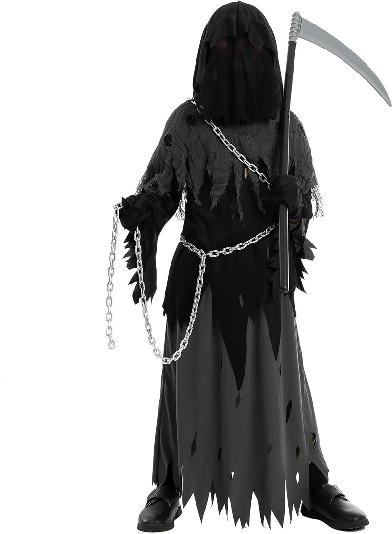 Spooktacular Creations Child Unisex Glowing Eyes Grim Reaper Costume, Phantom Costume for Creepy Phantom Halloween Costume