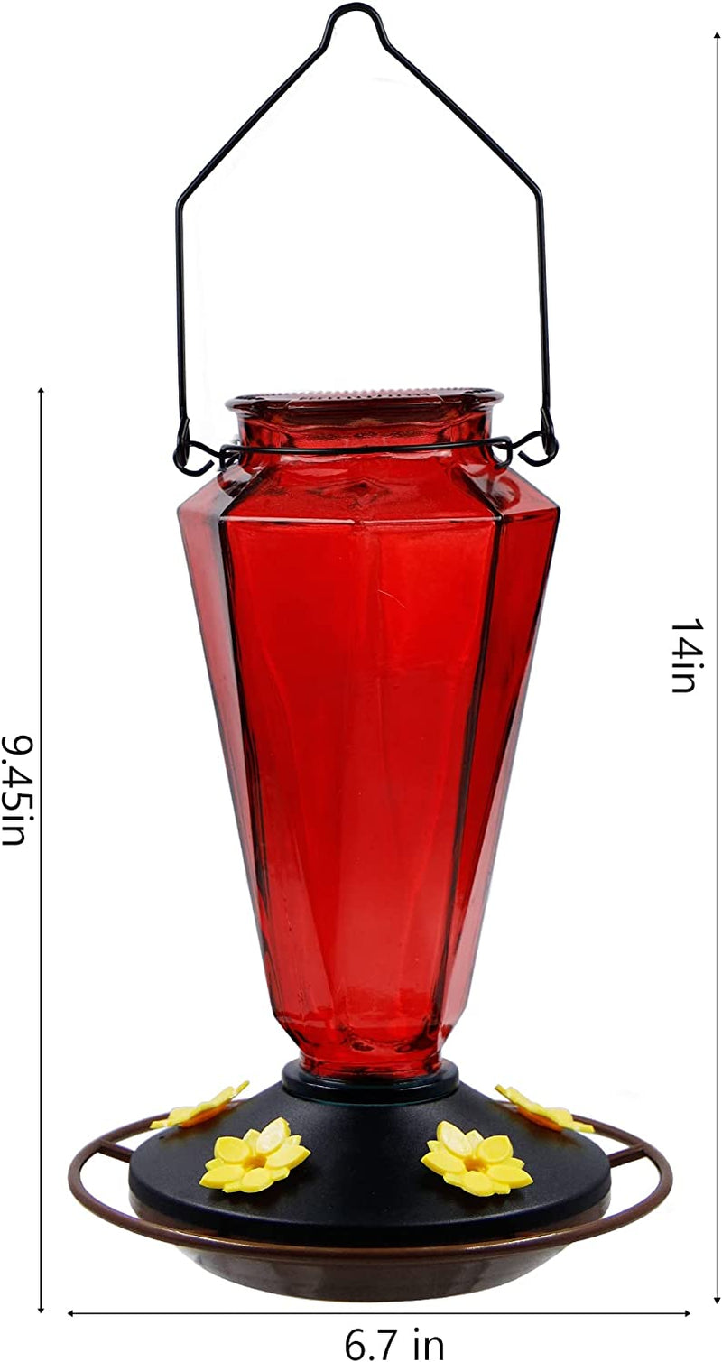 Juegoal Glass Hummingbird Feeders for Outdoors - 22 Oz Wild Bird Feeder 5 Feeding Ports, Diamond Shaped Metal Handle Hanging for Garden Tree Yard outside Decoration, Red Animals & Pet Supplies > Pet Supplies > Bird Supplies > Bird Cage Accessories > Bird Cage Food & Water Dishes Juegoal   