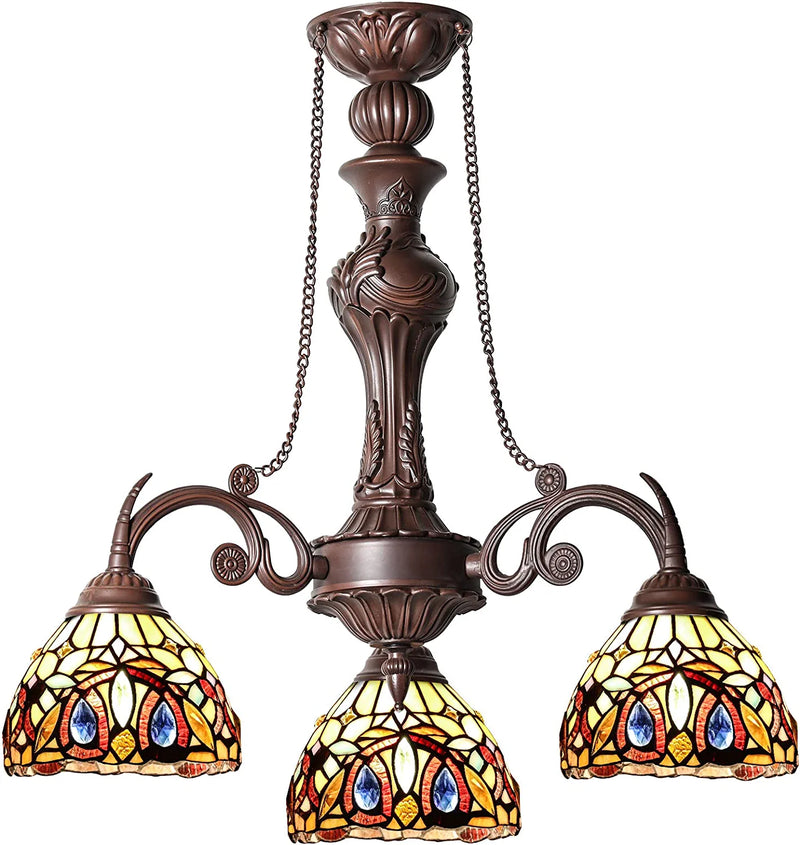 Capulina Tiffany Chandeliers 3-Light 7" Wide Oil Rubbed Bronze Antique Stained Glass Pendant Light for Living Dining Room Foyer Home & Garden > Lighting > Lighting Fixtures Capulina Lighting Professional Manufacturer in Tiffany Lamp   