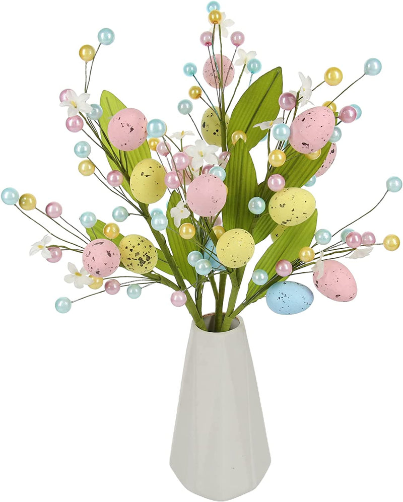 Tinsow Artificial Easter Flower, 3 Pcs Easter Spray with Easter Eggs and Colorful Berries Decorative Spring Floral Stems Speckled Easter Egg Twig Branches for Easter, Floral Arrangement Centerpiece Home & Garden > Decor > Seasonal & Holiday Decorations Tinsow   