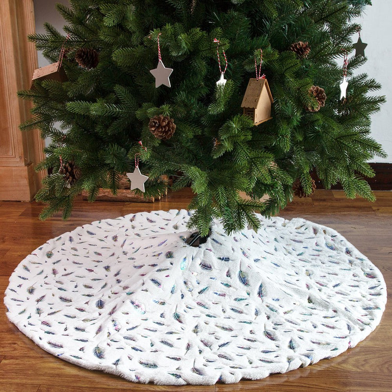 Dinosam Christmas Tree Skirt, Larger 36'' Feather Xmas Decorations Indoor, White