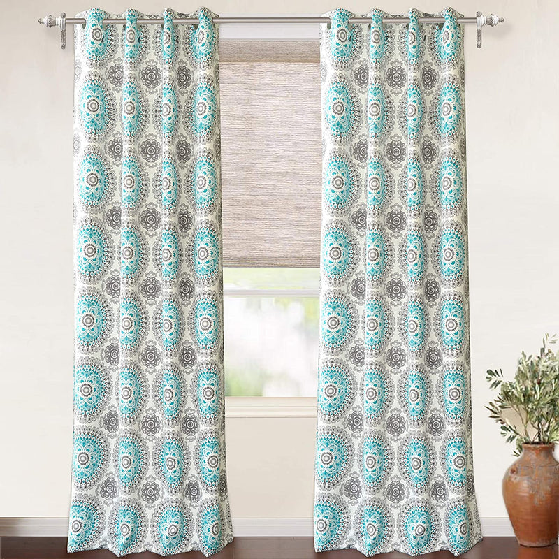 Driftaway Bella Medallion and Floral Pattern Room Darkening and Thermal Insulated Grommet Window Curtains 2 Panels Each 52 Inch by 54 Inch Aqua and Gray Home & Garden > Decor > Window Treatments > Curtains & Drapes DriftAway Aqua/Gray 52''x108'' 