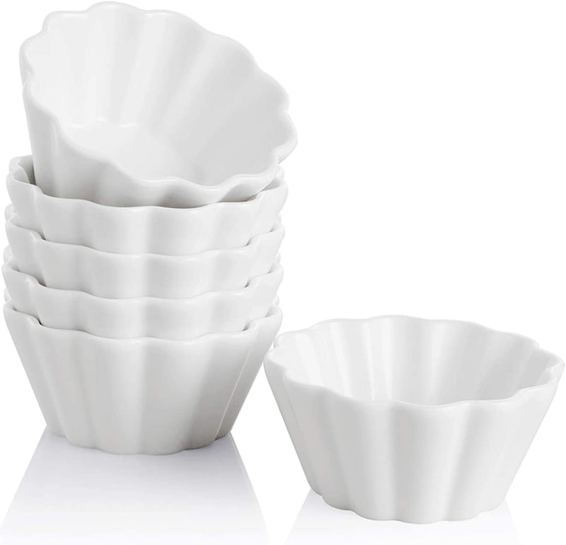 SWEEJAR Porcelain Ramekins for Creme Brulee, 4 Ounce Cupcake Baking Cups, Ceramic Souffle Dishes for Muffin, Chocolates, Truffles, Pastries, Pudding, Set of 6,(White)