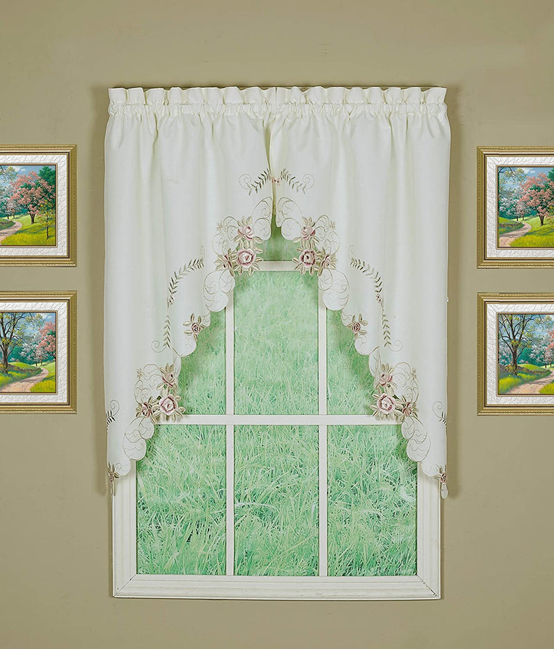 Today'S Curtain Verona Reverse Embroidery Tie-Up Shade, 63", Ecru/Rose Home & Garden > Decor > Window Treatments > Curtains & Drapes Today's Curtain Ecru/Rose Swag 60"W X 38"L 
