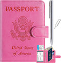 Passport Holder Cover Wallet RFID Blocking Leather Card Case Travel Accessories for Women Men Sporting Goods > Outdoor Recreation > Winter Sports & Activities PASCACOO 111#Pink Clear Vaccine Card Slot 