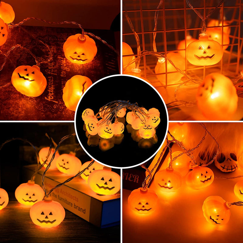 Halloween Decorations 16.4Ft 30LED Pumpkin String Lights, Battery Operated 2 Modes Light Halloween Decor Clearance for Home Indoor Outdoor Halloween Thanksgiving Festival Costumes Party Decorations  LeEi-US   