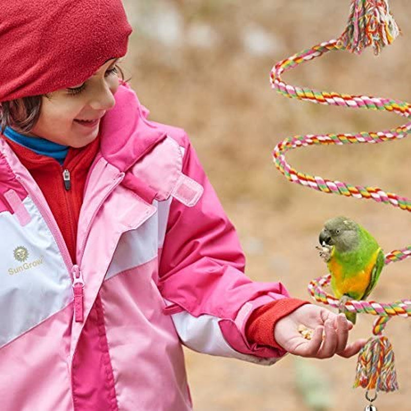 Sungrow Rope Perch for Parrots, 1.5 Metre Long, Bungee Bird Toy, Brightly Colored Handmade Chew Toy, Spiral Design with Jingling Bell Animals & Pet Supplies > Pet Supplies > Bird Supplies > Bird Toys Luffy Pets Collection   