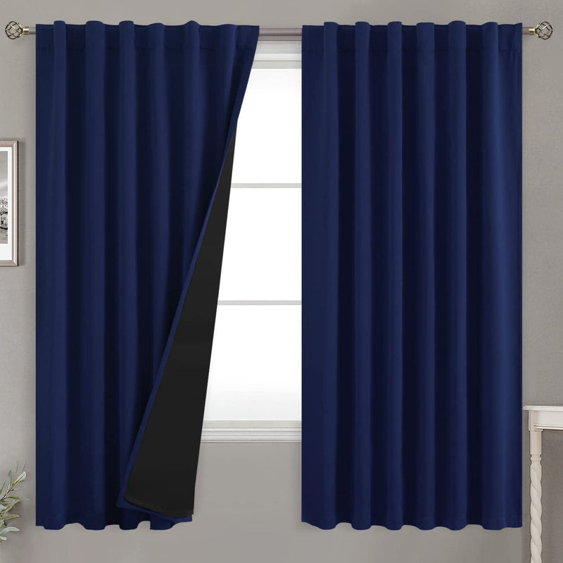 Bgment Greyish White 100% Blackout Curtains 84 Inches Long with Noise-Reducing Liner, Rod Pocket and Back Tab Double Layer Room Darkening Window Curtains for Bedroom, 2 Panels, Each 52 X 84 Inch Home & Garden > Decor > Window Treatments > Curtains & Drapes BGment Navy Blue 52WX63L 
