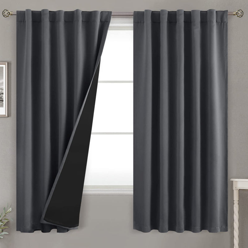 Bgment Greyish White 100% Blackout Curtains 84 Inches Long with Noise-Reducing Liner, Rod Pocket and Back Tab Double Layer Room Darkening Window Curtains for Bedroom, 2 Panels, Each 52 X 84 Inch Home & Garden > Decor > Window Treatments > Curtains & Drapes BGment Dark Grey 42WX63L 