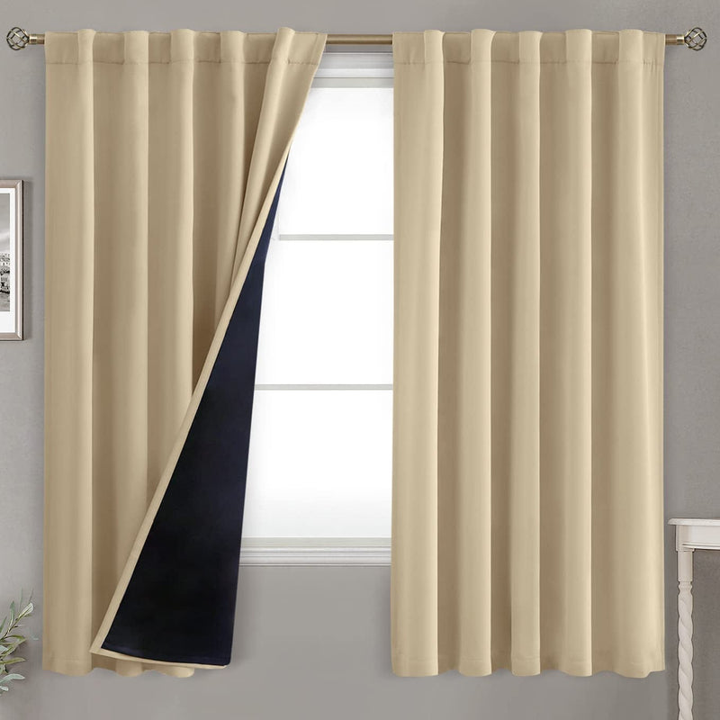 Bgment Greyish White 100% Blackout Curtains 84 Inches Long with Noise-Reducing Liner, Rod Pocket and Back Tab Double Layer Room Darkening Window Curtains for Bedroom, 2 Panels, Each 52 X 84 Inch Home & Garden > Decor > Window Treatments > Curtains & Drapes BGment Beige 42WX63L 