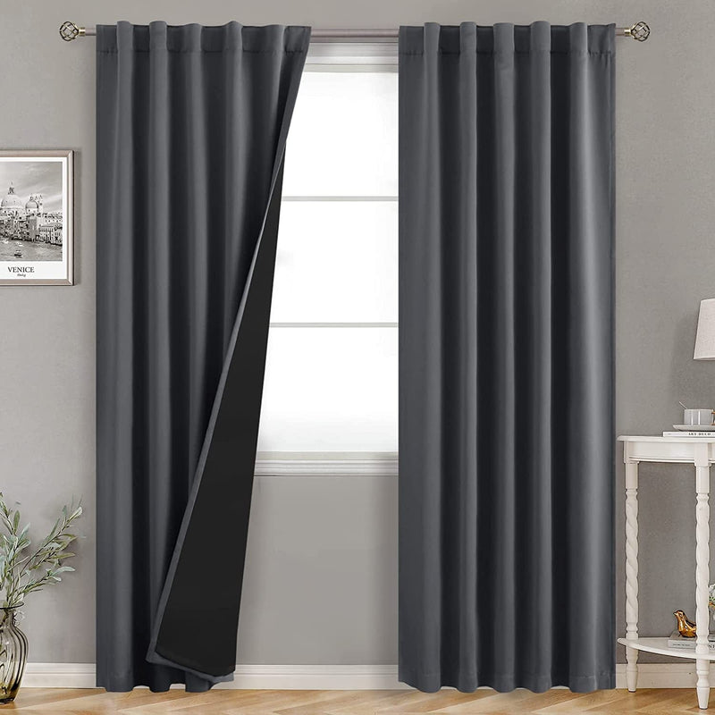Bgment Greyish White 100% Blackout Curtains 84 Inches Long with Noise-Reducing Liner, Rod Pocket and Back Tab Double Layer Room Darkening Window Curtains for Bedroom, 2 Panels, Each 52 X 84 Inch Home & Garden > Decor > Window Treatments > Curtains & Drapes BGment Dark Grey 42WX84L 