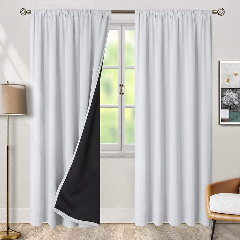 Bgment Greyish White 100% Blackout Curtains 84 Inches Long with Noise-Reducing Liner, Rod Pocket and Back Tab Double Layer Room Darkening Window Curtains for Bedroom, 2 Panels, Each 52 X 84 Inch Home & Garden > Decor > Window Treatments > Curtains & Drapes BGment   