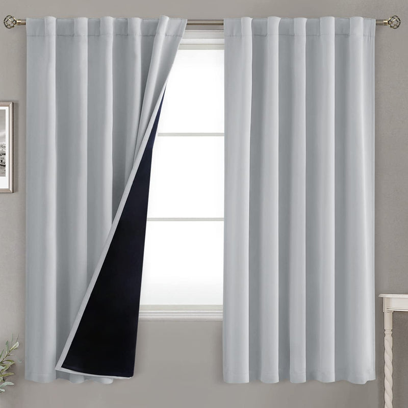 Bgment Greyish White 100% Blackout Curtains 84 Inches Long with Noise-Reducing Liner, Rod Pocket and Back Tab Double Layer Room Darkening Window Curtains for Bedroom, 2 Panels, Each 52 X 84 Inch Home & Garden > Decor > Window Treatments > Curtains & Drapes BGment Light Grey 42WX63L 