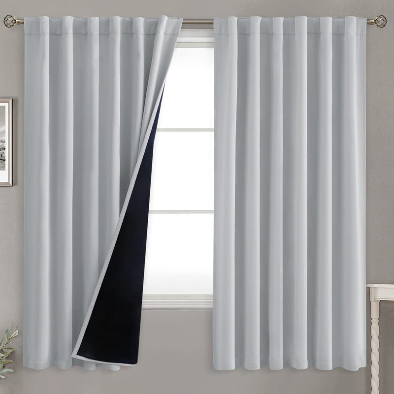 Bgment Greyish White 100% Blackout Curtains 84 Inches Long with Noise-Reducing Liner, Rod Pocket and Back Tab Double Layer Room Darkening Window Curtains for Bedroom, 2 Panels, Each 52 X 84 Inch Home & Garden > Decor > Window Treatments > Curtains & Drapes BGment Light Grey 52WX63L 