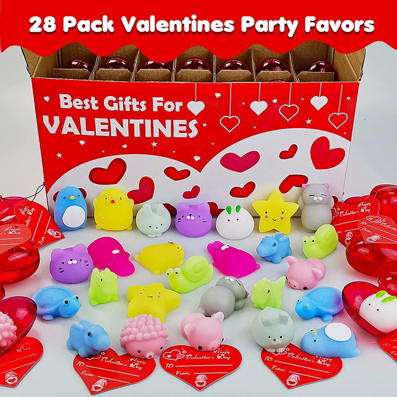 Biawoy Valentines Day Gifts for Kids Classroom, 28 Pack Valentines Party Favors Set with 28 Cute Mochi Squishy Toy and Valentines Cards for Kids, Valentines for Kids Class Classroom Exchange Gifts Home & Garden > Decor > Seasonal & Holiday Decorations Biawoy   