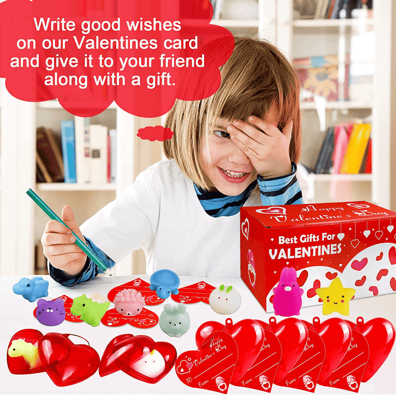 Biawoy Valentines Day Gifts for Kids Classroom, 28 Pack Valentines Party Favors Set with 28 Cute Mochi Squishy Toy and Valentines Cards for Kids, Valentines for Kids Class Classroom Exchange Gifts Home & Garden > Decor > Seasonal & Holiday Decorations Biawoy   