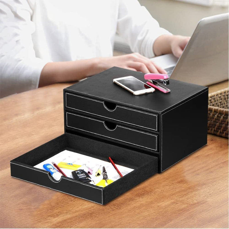 BIBELUN Desk Organizer with 3 Tier Sliding Drawers,Pu Leather Desktop Accessories & Workspace Organizers A4 Paper Sorter/Multifunctional / Office Storage for Letters, Documents, Mail, Files Home & Garden > Household Supplies > Storage & Organization BIBELUN   