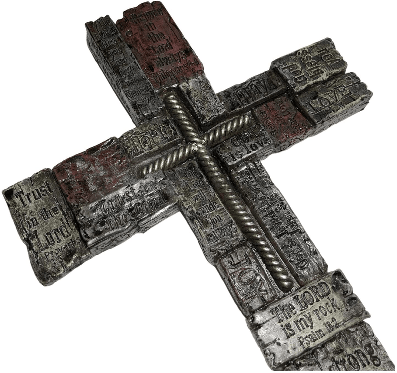 Bible Verses on Resin Wood-like Bricks Cross 17" Christians Words and Saying Crossword Wall Cross Home Decor, Hope, Strength, Pray, Family, Love, Trust, Faith, Be Strong and Courages, God Bless You, The Lord is My Rock and more 7194